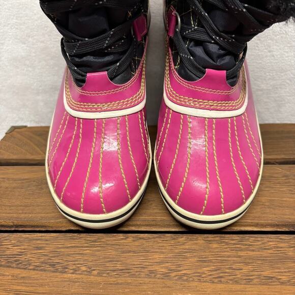 SOREL Torino Pink Patent Leather Waterproof Lace Up Snow Boots Size 10 Shearling - Picture 8 of 11